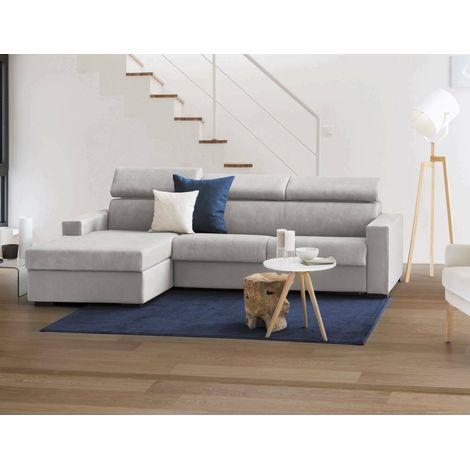 Dmora – Canapé d'angle convertible 280 cm – Ouverture pivotante – Péninsule gauche – Rangement intégré – Tissu polyester gris – Made in Italy (1/5)
