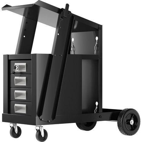 Chariot servante d'atelier à 4 tiroirs 71 x 38 x 71 cm avec sécurité pour bouteille en métal noir