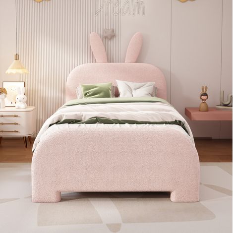 MEUBLIV Cama infantil 90x200 cm rosa con 2 cajones y cabecero conejo, sin colchón (1/5)