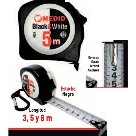 Flexómetro black & white 8 m x 28 mm