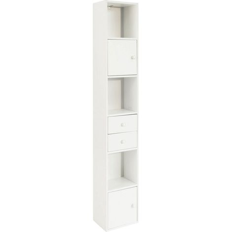 Sobuy – Bibliothèque étagère sur pied 188cm avec 2 tiroirs et 2 portes – Panneaux de particules – Rangement bureau, salon, chambre – STR10W