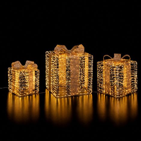 Ad Trend Set 3 Pacchi Dono di Natale con Led da Interno/Esterno Oro (1/2)