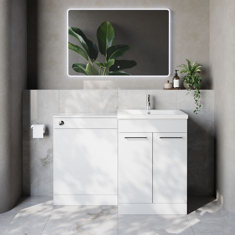 Napoli 460 Cento Gloss White 1200mm 2 Door Vanity Unit Toilet Suite with Glide Basin - 1200mm - Chrome 160mm HandleWithout Kingston Toilet Pan