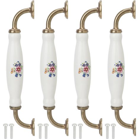 Lot de 4 poignées en céramique de style européen, avec un entraxe de 160 mm, adaptées aux portes de placards, tiroirs, boutons de garde-robe et applications similaires. (1/5)