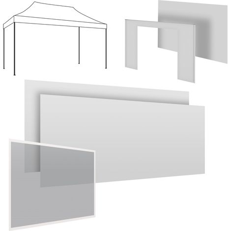Komplettset für Pavillon 3x4m: 2 Seitenvorhünge 4,5 + 1 Seitenvorhang 3m + Türvorhang + Moskitovorhang weiß