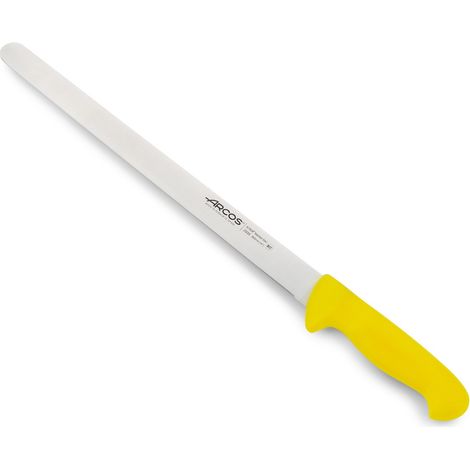 Coltello per salumi Arcos Colore - Prof 293500  Acciaio inox Nitrum e mango Ergonomico giallo Polipropilene e 35 cm lama, coperchio del display