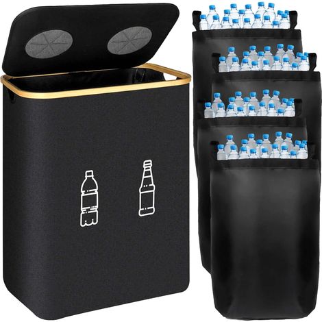 Bolsa de almacenamiento para reciclaje de botellas, 4 bolsas interiores extraíbles, diseño plegable, 160 L (1/2)