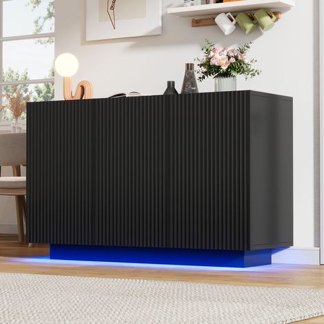 Cassettiera LED, credenza nera, mobile soggiorno con illuminazione LED, ripiani regolabili, 120x40x75 cm (1/5)
