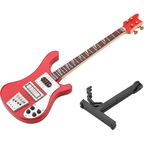 Guitare basse miniature rouge avec support et étui, réplique d'instrument ornemental, cadeau de Noël (1/5)