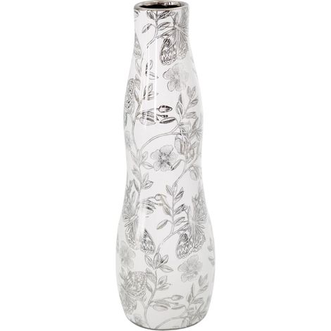 Rita Vase 11x35 cm weiß silber Blumen (1/4)
