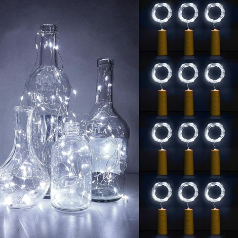 Paquete de 12 luces LED para botellas, 2 m, 20 luces LED para botellas, guirnalda de luces de alambre de cobre para termos, fiestas y exteriores (fuente de alimentación de grado A) (1/5)