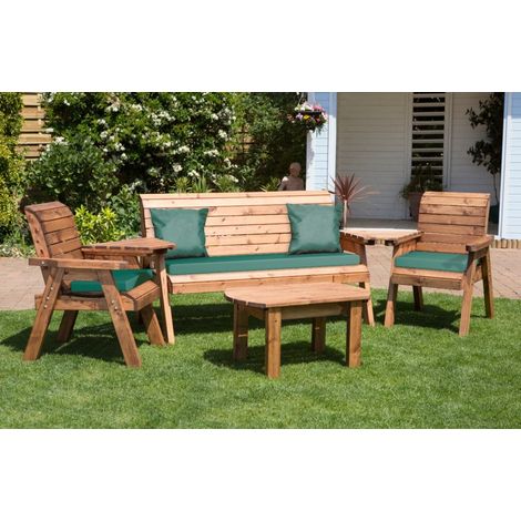 Charles Taylor Wooden Garden 5 Seater Multi Chair Bench Set Table Green Cushion (1/4)
