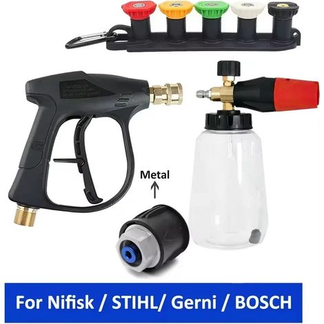 Kit pistola per idropulitrice e cannone per schiuma - Connessione rapida da 1/4" con adattatore M22-14 per rondella Karcher K/Nilfisk/Bosch(C)