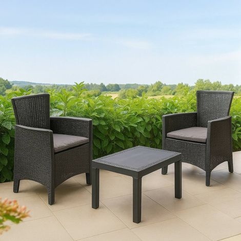 Set de Jardín Macheri: Salón Exterior 2 Plazas, Mesa Italiana, Cojines Incluidos, Negro Antracita (1/3)
