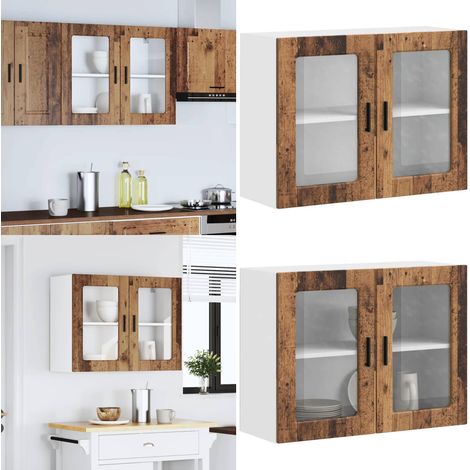 Armario de pared para cocina puerta cristal Porto madera vieja - Armario de pared - Cocina organizada