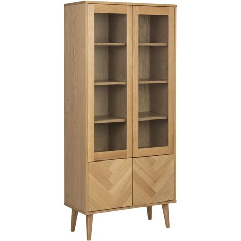 Estantería Norsica Daltea 108 , Cerrable, Con puertas, MDF, Vidrio templado, Chapa de madera natural, Número de puertas: 2, Número de cajones: 0, 178x80x37cm (1/5)