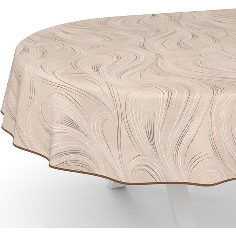 Nappe de Table en Toile cirée, Lavable, Motif Abstrait, Beige, Ovale, avec Ourlet, bordée, pour Table de Jardin, 180 x 140 cm (1/5)