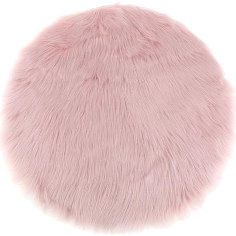 Tapis En Peluche Artificielle - Coussin De Siège Ronde En Fourrure Fausse - Pour Chaise Canapé Lit Bureau - Rose - 35 cm (1/5)