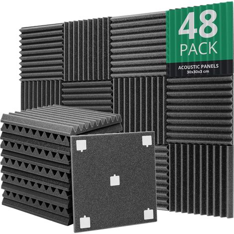 48 Panneaux de Mousse Acoustique avec Autocollants, 30x30x3cm, Mousse Anti-bruit Panneaux Acoustiques Ignifuges pour Studios D'enregistrement, Bureaux, Studios de Danse, Streamers (1/5)