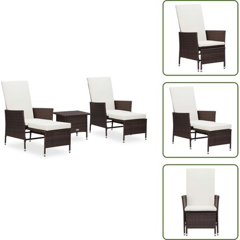 3-tlg. Garten-Lounge-Set mit Auflagen Poly Rattan Braun - Gartensessel - Loungesessel - Outdoor Möbel - Gartenmöbel Set - PE-Rattan (1/5)