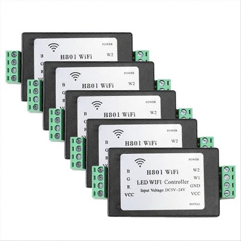 Lot de 5 contrôleurs LED RGBW H801 avec Wi-Fi, entrée DC 5-24 V, pour rubans LED SMD 5050, 2835 et 3528. (1/5)