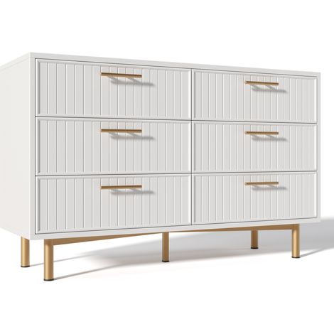 Comò a 6 cassetti bianco in truciolare e metallo 120 x 75,5 x 40 cm MODENUIT (1/5)