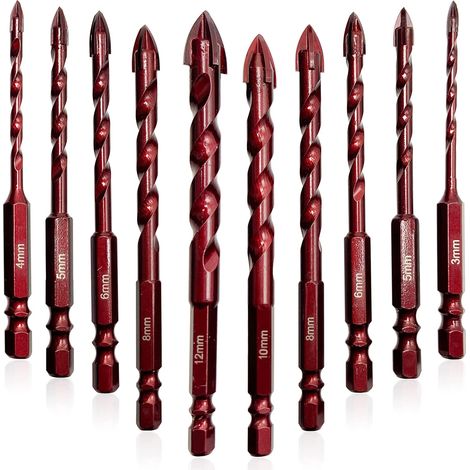 Fliesenbohrer Set 10 tlg, Glasbohrer Set mit Kobalt, Glasbohrer Keramikbohrer Mit Für Metall Ziegel Glas Kunststoff Holz (3-12 mm) (1/5)