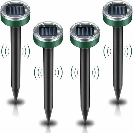 Solarbetriebenes Maulwurfsabwehrgerät, 4-teiliges Ultraschall-Schädlingsbekämpfungsgerät – Maulwurfsbekämpfung mit IP65-Wasserschutzklasse, Garten-Maulwurfsabwehr