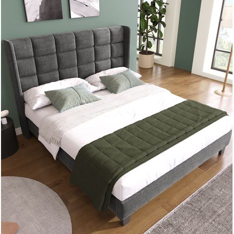 MEUBLIV Bett 140x200 cm grau – gepolstertes Kopfteil, mit Lattenrost, ohne Matratze (1/5)