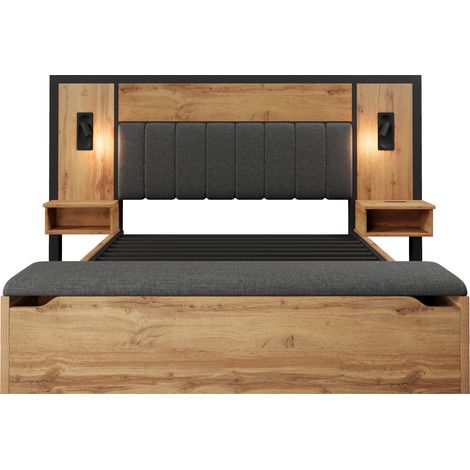 Letto matrimoniale 160x200 con comodini USB-C, luci lettura e panca contenitore MODENUIT (1/5)