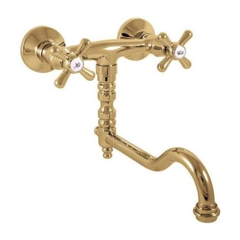Mélangeur lavabo MORAVA RETRO pivotant en laiton doré (1/4)