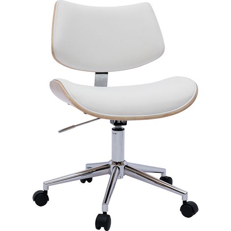 Sedia da ufficio con rotelle design bianco, legno chiaro rovere e metallo MALMO