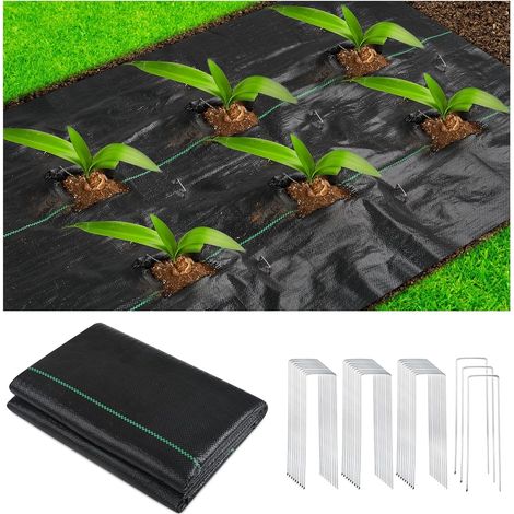 Toiles de Paillage Herbes 15m² Toile Anti Mauvaises, 100g/m² Tissu Perméable à l'eau et UV Stabilisateur, bache geotextile Anti Herbe pour Jardin Paysage avec 20 Piquets de Fixation (1 x 15m) (1/5)