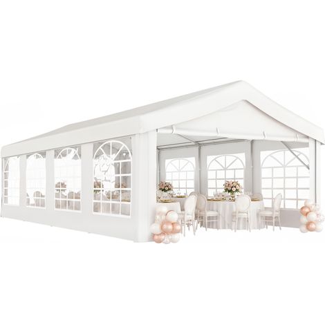 Tente de Réception de Jardin 4x8m, 8 Fenêtres, Cadre en Acier Galvanisé, Toile de Haute Qualité PE Blanc (1/5)