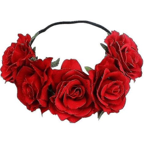 Couronne de roses, guirlande de fleurs, bandeau, accessoire de tête pour mariage et festival (rouge) (d-583-a)-red