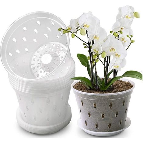 5-inch plastic orchid pots, without saucer, transparent orchid planting pots, plant root control mesh pots with holes, 10 pieces (1/3)