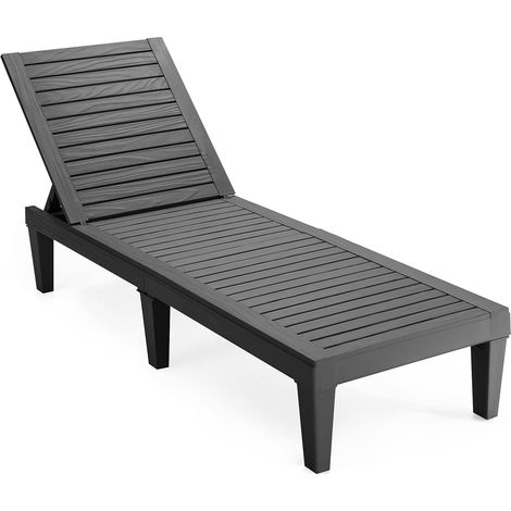 Chaise Longue per Cortile, Lettino Reclinabile da Esterno con Schienale Regolabile, Lettino Sdraio da Giardino per Cortile Spiaggia Balcone Piscina (Nero) (1/5)
