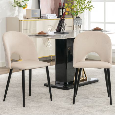Esszimmerstuhl 47/44/84 cm aus Samt in Beige mit Metallgestell und Rautensteppung (1/5)