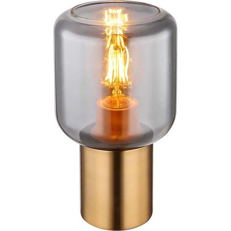 Globo Ninjo Lampe de table cylindrique, abat-jour en verre fumé couleur laiton, 1 ampoule E27 (1/5)