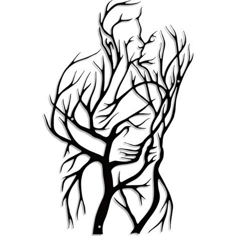 Décoration Murale Métal Couple Tree of Life Sculpture Abstraite Moderne Noire - pour Chambre à Coucher (1/5)