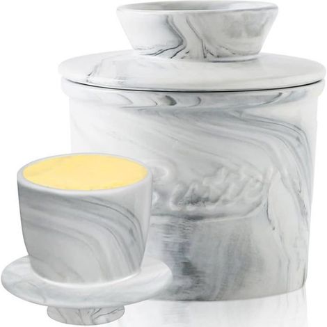 Beurrier avec couvercle, beurrier français avec couvercle en céramique, beurrier pour tartiner le beurre 10cm Marbré MARBR BEURRIER (1/5)