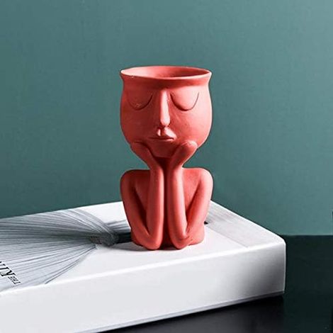Pot de fleurs nordique créatif, vase pour plantes succulentes, pot de fleurs à motif abstrait rouge pour l'intérieur ou le bureau