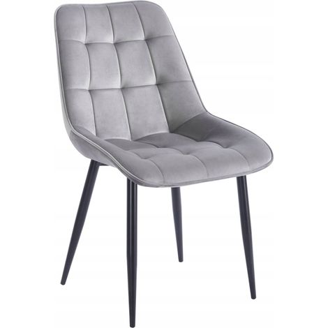 CHAISE DE SALLE À MANGER MATELASSÉE EN VELOURS GRIS POUR BUREAU (1/5)