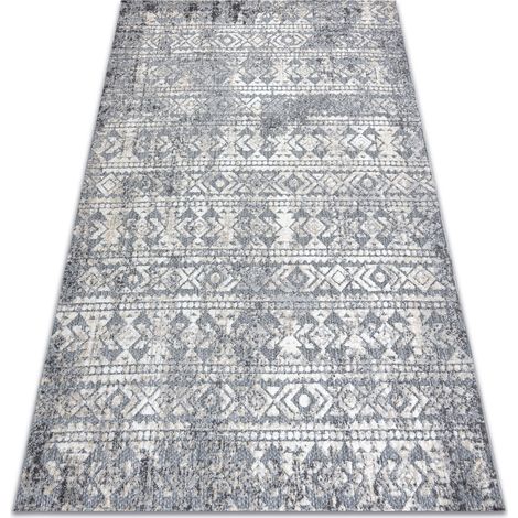 Carpet Structural SOLE D3732 Aztec, diamonds - Flat woven grey / beige grey 80x150 cm