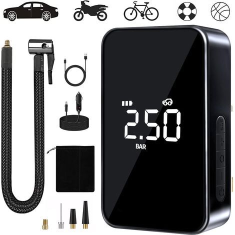 Compresseur à Air Portatif, 6000mAh Mini Gonfleur Electrique, 150PSI Pompe Vélo Electrique, Compresseur avec Affichage Numérique Lumière LED et Port C USB pour Pneus de Moto, Voiture, Vélo, etc (1/5)