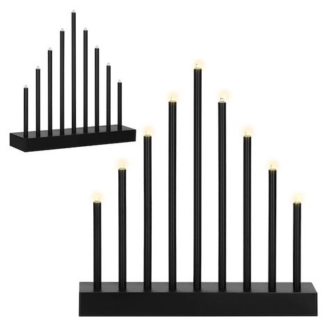Candelabro dell'Avvento con 9 candele LED nere, decorazione natalizia. (1/5)