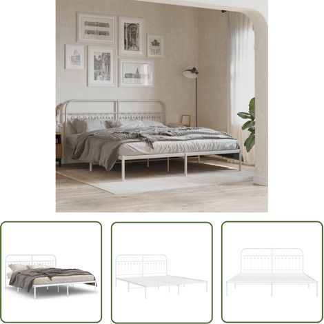 The Living Store Bettgestell mit Kopfteil Metall Weiß 183x213 cm - Betten - Bettgestell - Doppelbett - Stahlbett - Weißes Bett (1/5)