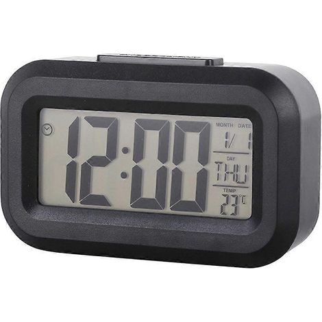 Réveil de bureau silencieux avec fonction snooze, horloge électronique LED, mini-musique, fonctionne à piles, noir (1/5)