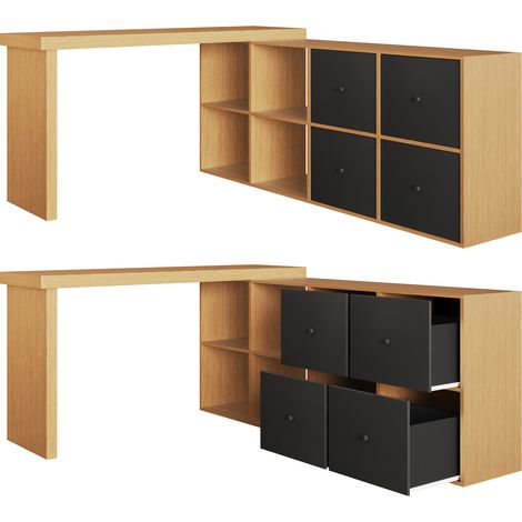 Bureau d'angle orientable à 360° en MDF avec 4 tiroirs et 4 compartiments, plateau et pieds renforcés 4 cm (1/5)