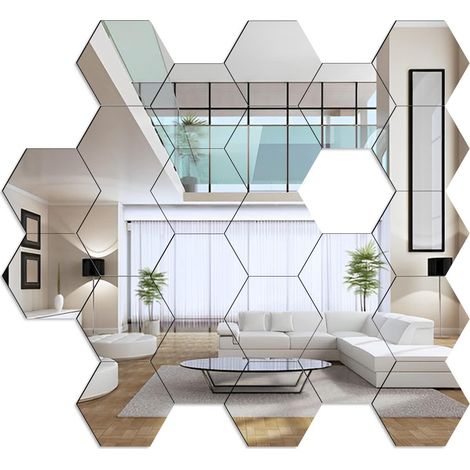 Miroir Auto-Adhésif Hexagonal - 12,6 cm de Diamètre - Épaisseur 1 mm - Pour Décoration Murale Intérieure - Lot de 24 (1/5)